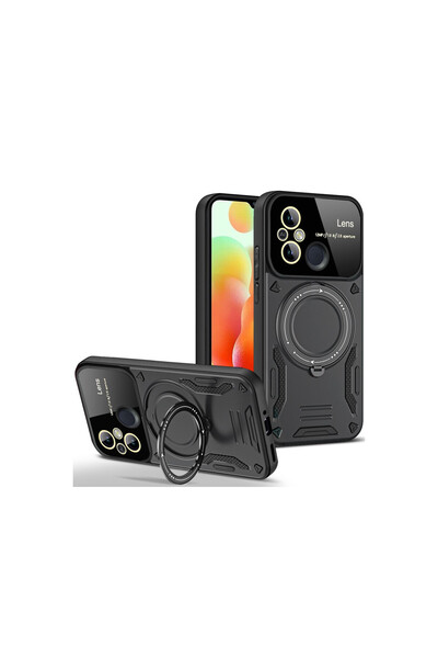 cepmoda غطاء REDMI "12C" 360 مع حامل للكاميرا وحلقة حماية D ماصّ للصدمات [أسود]