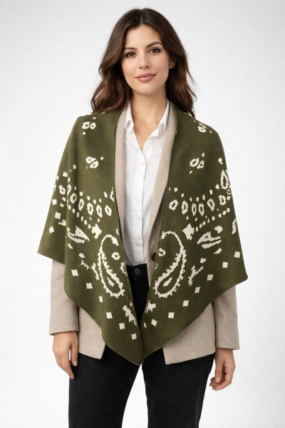 Sebir Moda Patterned Double-Sided Knitwear Triangle Shawl