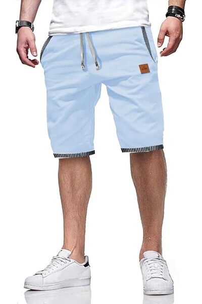 Other Men's Shorts - Cotton and Linen, Elastic Waist, Breathable - Blue, Size M