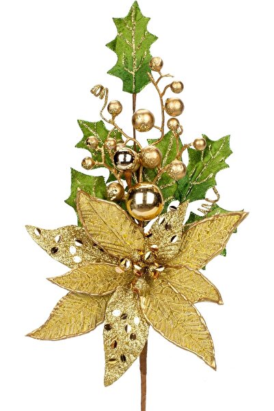 Other Flori Decorative de Crăciun - Set 2 Bucăți, cu Sclipici, Plastic - Auri...