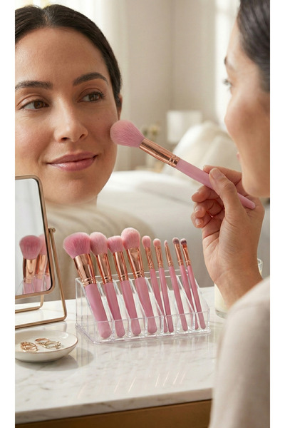 Nora Bo Awadh 12 Piece Pink Makeup Brushes Set Professional Soft Powder Found...