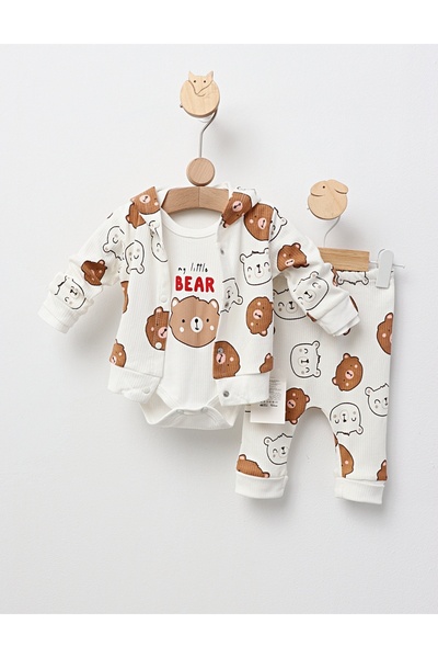 MiniKids Set 3 piese, My Little Bear, cu maro 74 (6-9 luni)