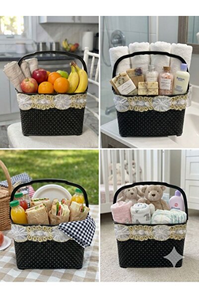 HANK TİCARET Gold Beyaz Güpürlü Plastik Sepet /Mandal Sepeti/ Çok Amaçlı Sepe...