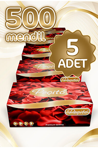 Peçito "500" Çift Katlı Pratik Mendil Çek Kullan Kutu Mendil (5ADET)x(100MENDİL)