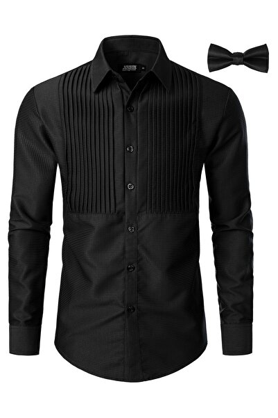 Other Cămașă Bărbați - Croială Regular, Mânecă Lungă, Papion Inclus - Negru, XL