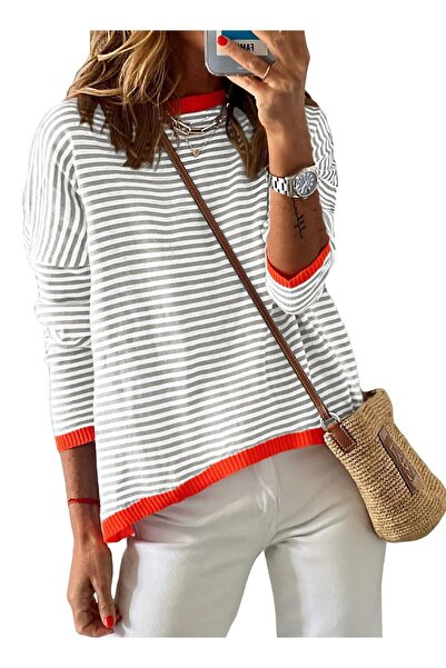 Other Dokotoo Women's Sweater - Striped Pattern, Round Collar, Autumn/Winter ...