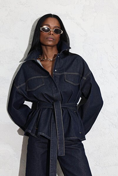 Helen Goods Women's Tied Oversized Jacket Pants Denim Suit