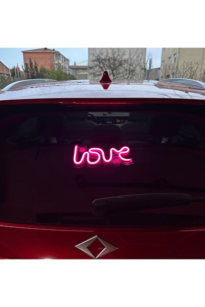 3dbaydesign Araç içi neon led ışıklı dekor LOVE (12 volt vantuzlu PEMBE )