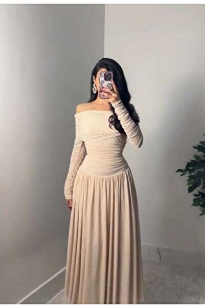 leon فستان ناعم شيفون جورجيت بيج