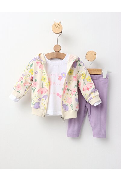 MiniKids Set 3 piese, Wonderful, Beautiful, Delicious, mov 80 (9-12 luni)