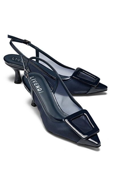livendi SERENY Kadın Lacivert File Detaylı Tokalı Slingback Sivri Burun 6 Cm ...