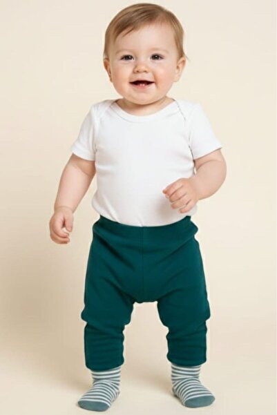 Fuar Baby بنطلون أطفال أولادي أخضر 100% قطن مع جوارب - بنطلون أطفال بخصر مطاط...