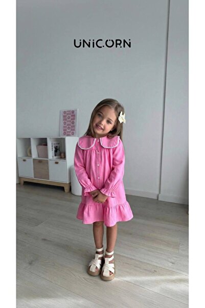 UNICORN KIZ ÇOCUK PEMBE ELBİSE