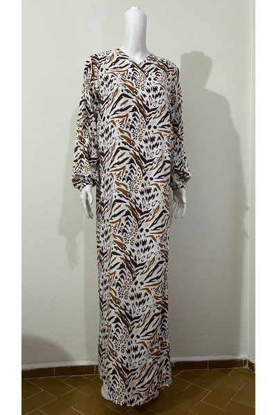 GİZGİYİM White Patterned Side Tie Prayer Dress Plus Size