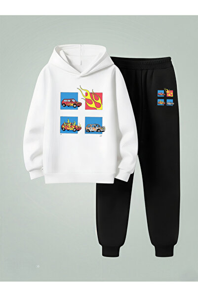 LORVEX Sweatshirt - Tracksuit Set for Boys (Hooded) Alevli̇ Araba Printed 3 T...