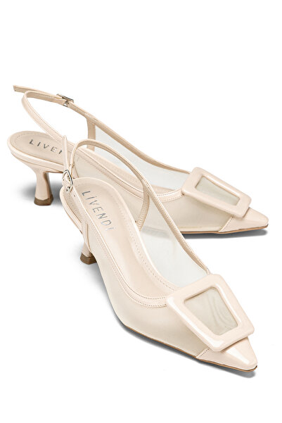 livendi Sereny Women's Beige Mesh Detailed Buckle Slingback Pointed Toe 6 cm ...