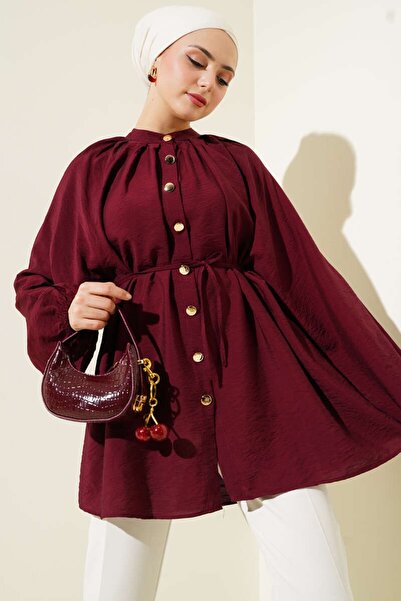 MODA BORSASI Tencel Fabric Hijab Shirt with Waist Tie Detail