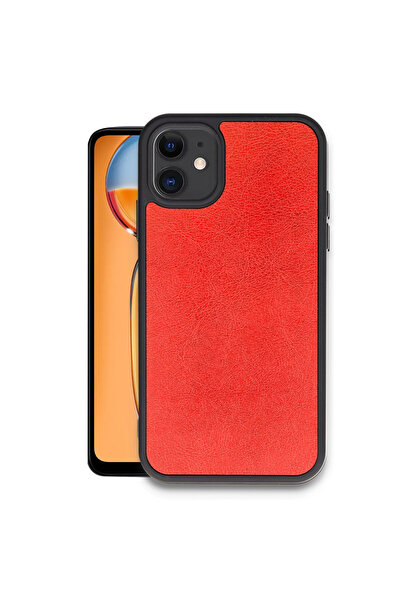 cepmoda iPhone 11 Compatible Leather Look Phone Case Shock Absorbing Cover - Red