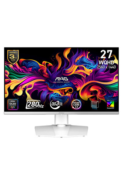 MSI MAG 272QPW QD-OLED X28 26.5″ 280Hz 0.03ms 2K WQHD Adaptive Sync Beyaz Piv...
