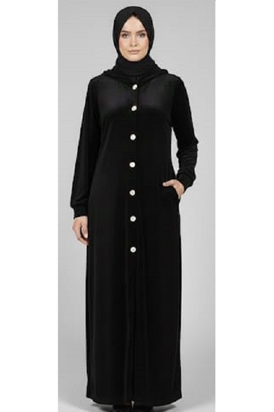 Moda Mia Tesettür Giyim Kapşonlu Siyah Pardesü Ferace + Şal Hediye