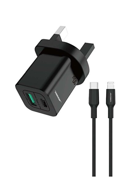 Jeebel شاحن حائط ثنائي المنافذ مزود بكابل معتمد من MFI بقوة 30 واط