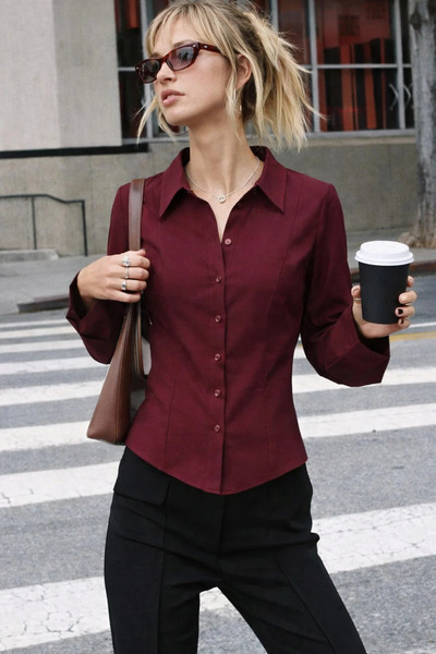 GOOD&DESS Uzun Kollu Vücuda Oturan Gömlek İnci