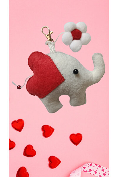 chibi Cute Elephant Heart Detailed Felt Abundance & Love Symbol Bag Charm Gif...