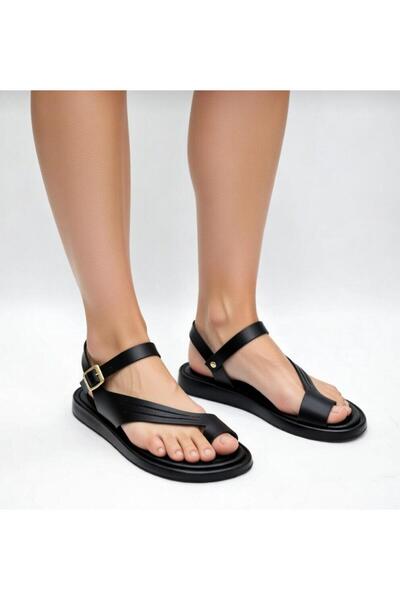 LUFENS Janie Kadın Hakiki Deri Tokalı Siyah Sandalet