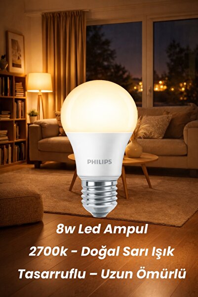Aryes 8W LED Ampul 2700K Doğal Sarı Işık E27 Tasarruflu Ev Ampulü