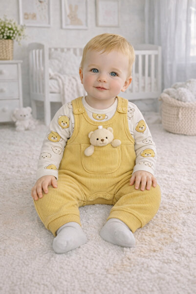 DaphKids Baby Boy Salopet Jumpsuit Set – 3-6-9 Months Baby Set with Teddy Bea...