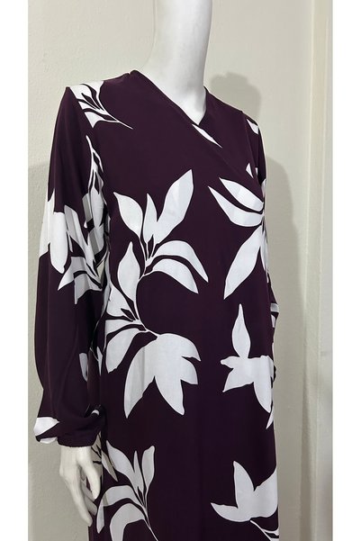 GİZGİYİM Dark Purple Patterned Side Tie Prayer Dress Plus Size