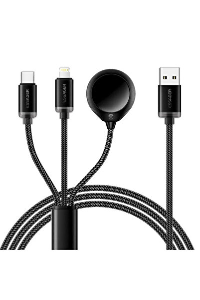 essager 3’ü 1 Arada Şarj Kablosu 3A | USB-A to USB-C + Lightning + Akıllı Saa...