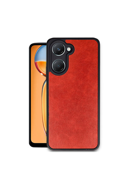 cepmoda غطاء هاتف فيفو Y18 متوافق مع مظهر الجلد، غطاء ممتص للصدمات - أحمر