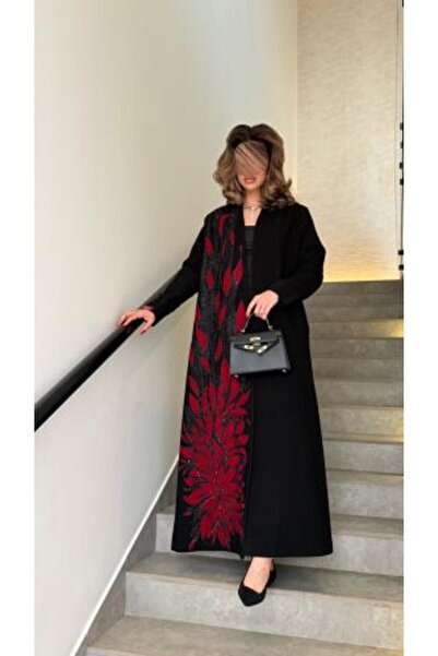 GENRAL Abaya D840 - Blazer with Ceramic Fabric Decorated with Lace