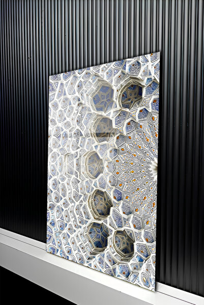 kutuTR Geleneksel Çini Desenli Mozaik Tasarım Temperli Cam Tablo 50x70 Cm 2D ...