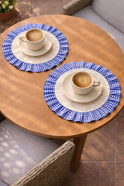 ŞAH TEXTILE DESIGN yuvarlak pötikare fırfırlı pamuk ham keten amerikan servis