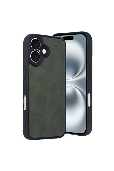 cepmoda غطاء هاتف بمظهر جلدي متوافق مع iPhone 16، غطاء ممتص للصدمات - أخضر داكن