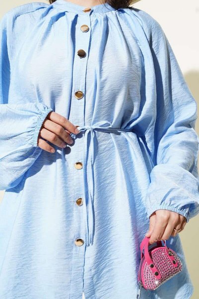 MODA BORSASI Tencel Fabric Hijab Shirt with Waist Tie Detail
