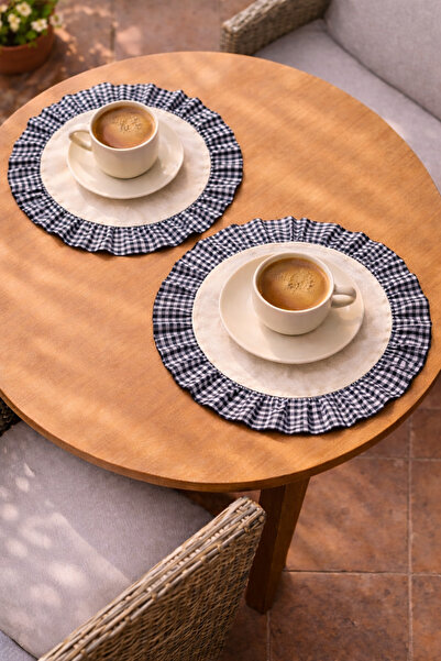 ŞAH TEXTILE DESIGN yuvarlak pötikare fırfırlı pamuk ham keten amerikan servis