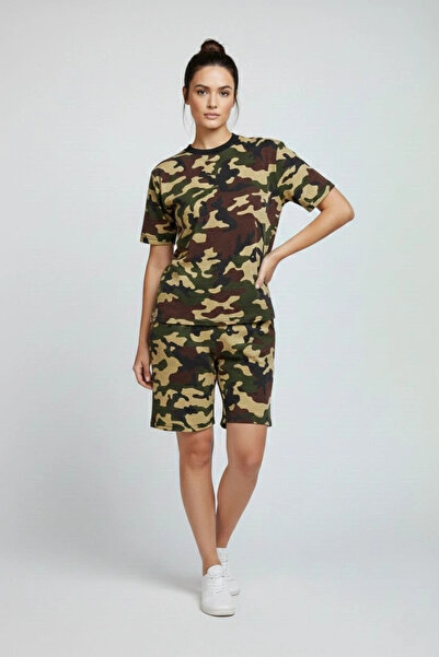 Alfanora Women's Camouflage Patterned T-Shirt and Shorts Set – Casual Comfort...