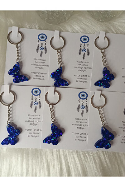 AKÇA SHOPPİNG 15 Adet Epoksi Reçine Mavi simli Anahtarlık Doğum Günü Söz,Nişa...