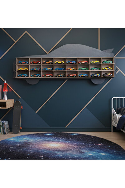 Minçu Toys Araba Rafı ,Ahşap Oyuncak, Çocuk Odası Oyuncak Rafı, 1:64 Ölçek Uy...