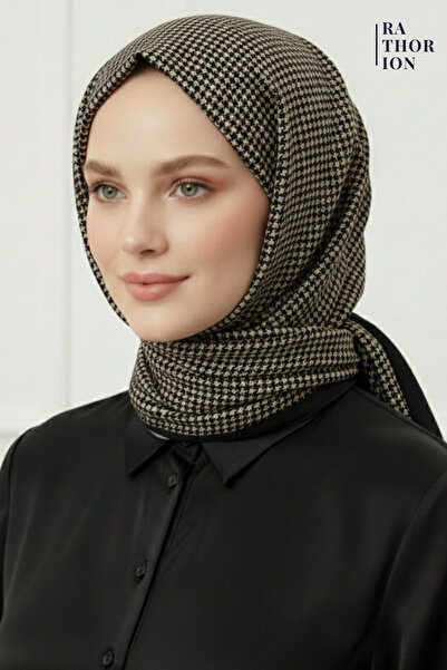 rathorion Tesettür Kadın Flamlı Pamuk Siyah Kahverengi Eşarp