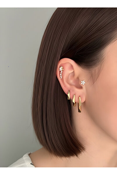 IrisAndCo Xuping Özel Seri Köşeli Beşgen Gold Üç Boy Halka Küpe Seti (3 Çift)