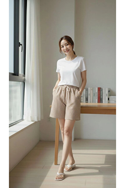 Alfanora Women's Gingham Shorts – Elastic Waist with Drawstrings, Pockets, Co...