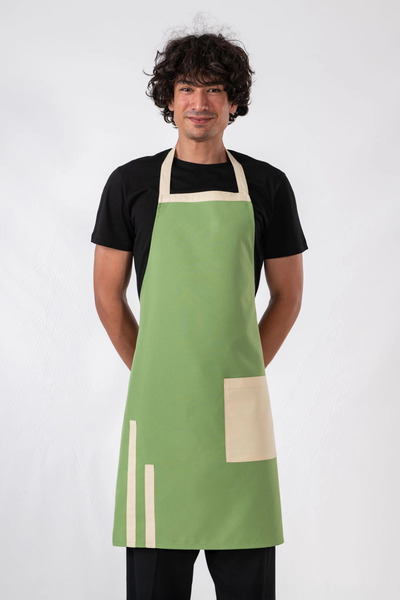 ETİFA Efes Model Kitchen Apron Stain Resistant Professional Cook and Chef Apron Green