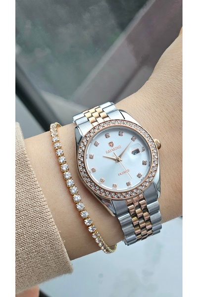 Raymond Jubilee Strap - Case and Strap Stainless Steel - Stoned Wristwatch wi...