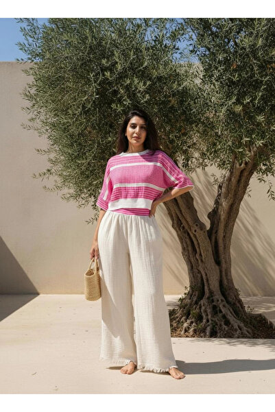 Su Koleksiyon Mumbai Muslin Crop & Pants Set / Fuchsia