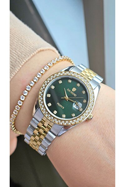 Raymond Jubilee Strap - Case and Strap Stainless Steel - Stoned Wristwatch wi...