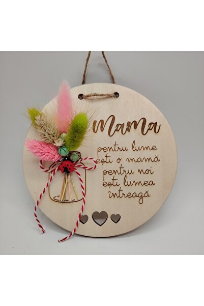 OEM Wooden decoration with dried flowers, 13cm